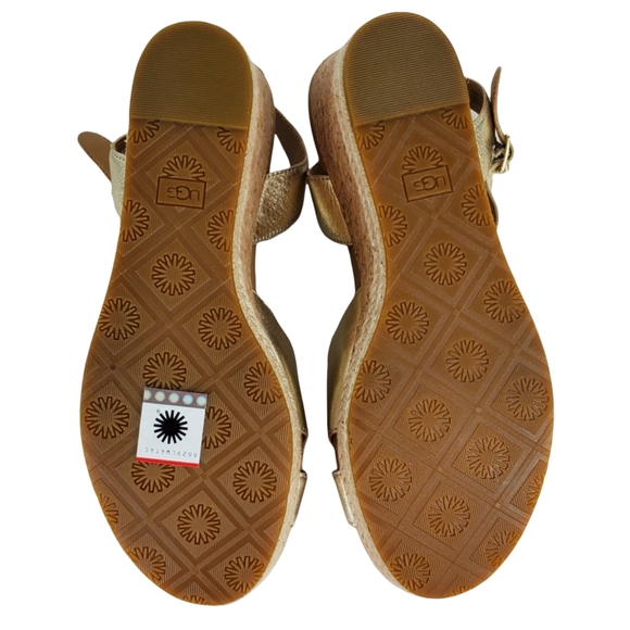 [REPOSH] New Ugg womens cloverdale metallic leather gold wedge sandals - Picture 10 of 14